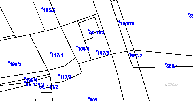 Parcela st. 107/6 v KÚ Vitiněves, Katastrální mapa