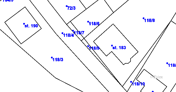 Parcela st. 118/9 v KÚ Vitiněves, Katastrální mapa