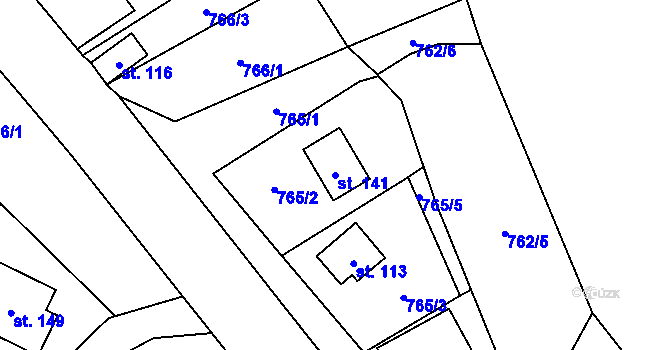 Parcela st. 141 v KÚ Hrušková, Katastrální mapa