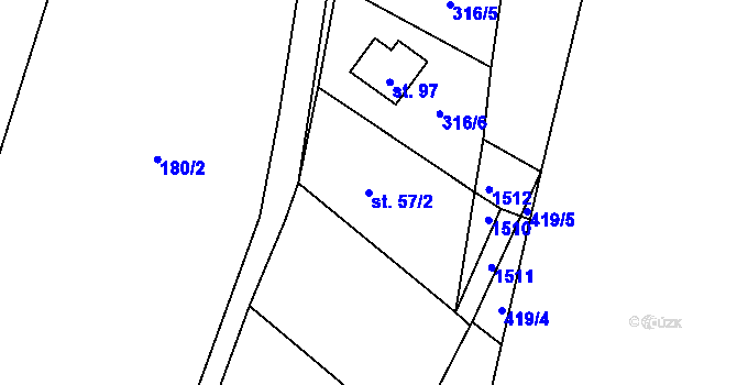 Parcela st. 57/2 v KÚ Hrušková, Katastrální mapa