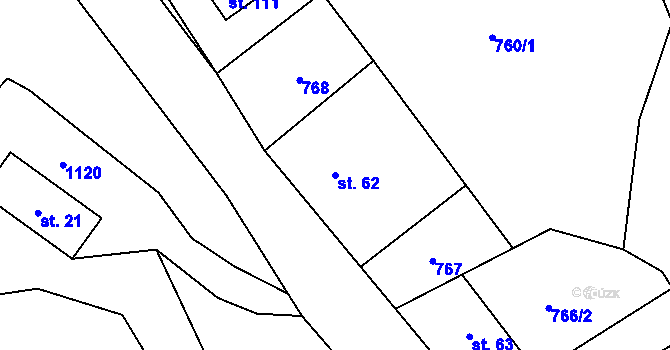 Parcela st. 62 v KÚ Hrušková, Katastrální mapa
