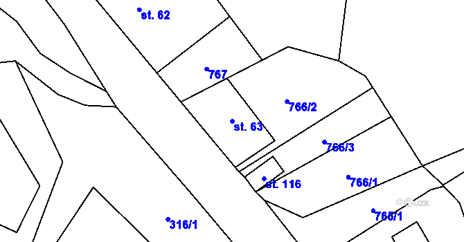 Parcela st. 63 v KÚ Hrušková, Katastrální mapa