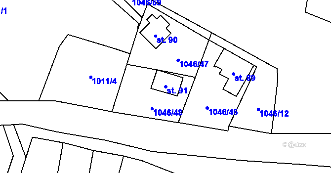 Parcela st. 91 v KÚ Hrušková, Katastrální mapa