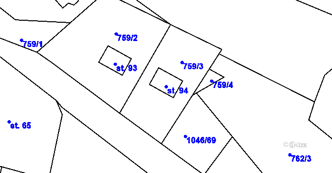 Parcela st. 94 v KÚ Hrušková, Katastrální mapa