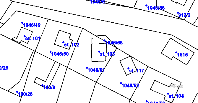 Parcela st. 103 v KÚ Hrušková, Katastrální mapa