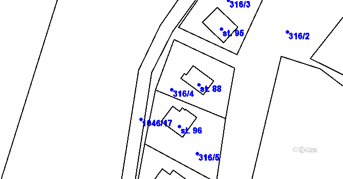 Parcela st. 316/4 v KÚ Hrušková, Katastrální mapa