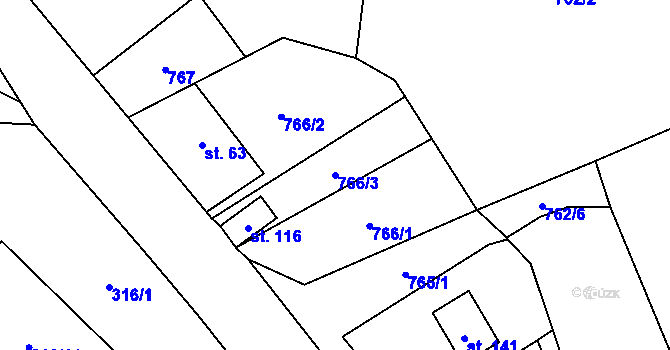 Parcela st. 766/3 v KÚ Hrušková, Katastrální mapa