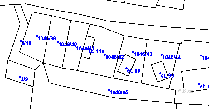Parcela st. 1046/42 v KÚ Hrušková, Katastrální mapa