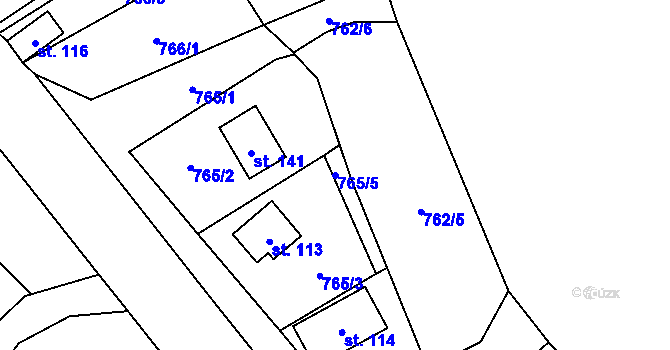 Parcela st. 765/5 v KÚ Hrušková, Katastrální mapa
