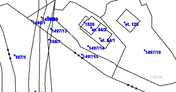 Parcela st. 1497/14 v KÚ Hrušková, Katastrální mapa