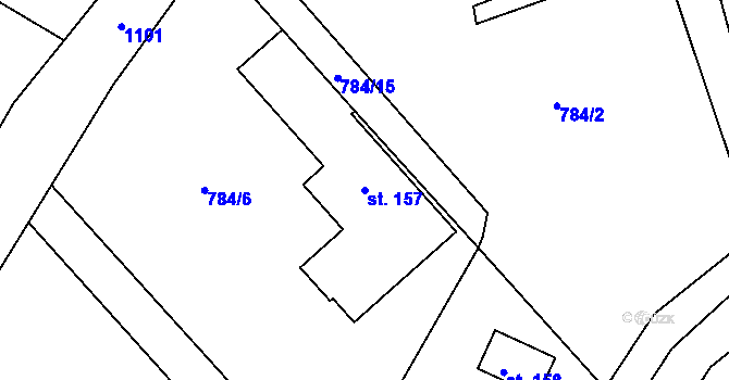 Parcela st. 157 v KÚ Hrušková, Katastrální mapa