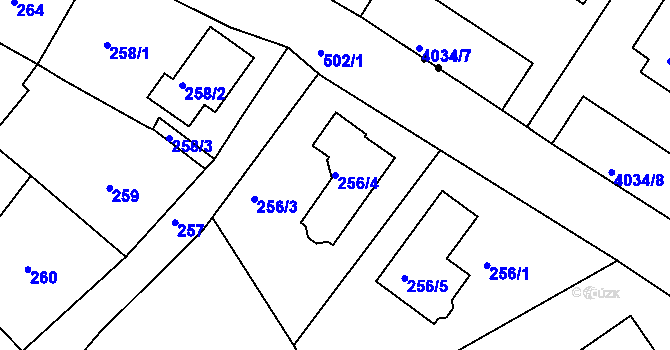 Parcela st. 256/4 v KÚ Vítkov u Sokolova, Katastrální mapa