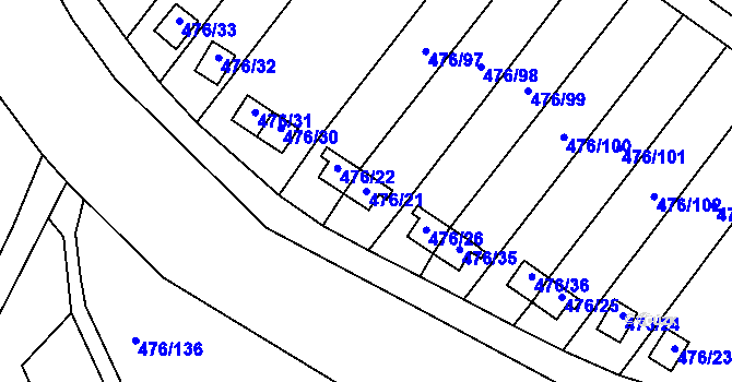 Parcela st. 476/21 v KÚ Vítkov u Sokolova, Katastrální mapa