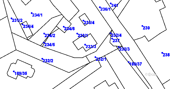 Parcela st. 233/3 v KÚ Vítkov u Sokolova, Katastrální mapa