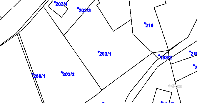 Parcela st. 203/1 v KÚ Vítkov u Sokolova, Katastrální mapa