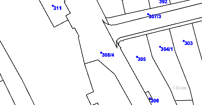 Parcela st. 308/4 v KÚ Vítkov, Katastrální mapa