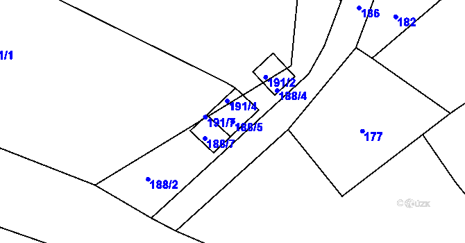 Parcela st. 188/5 v KÚ Vítkov, Katastrální mapa