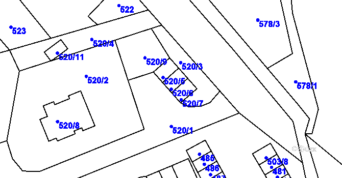 Parcela st. 520/6 v KÚ Vítkov, Katastrální mapa