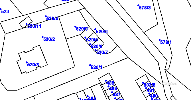 Parcela st. 520/7 v KÚ Vítkov, Katastrální mapa