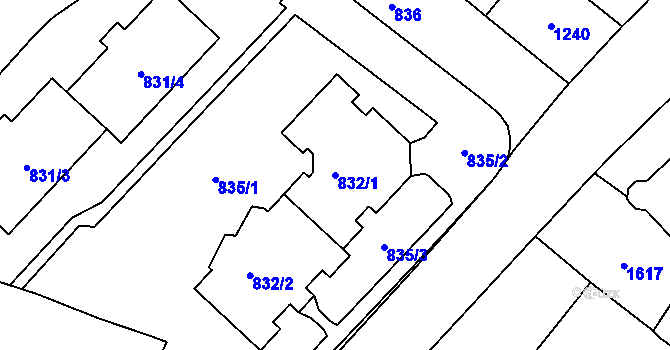 Parcela st. 832/1 v KÚ Vítkov, Katastrální mapa