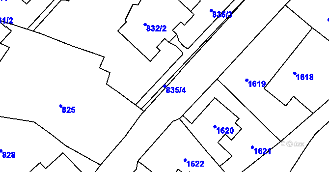 Parcela st. 835/4 v KÚ Vítkov, Katastrální mapa