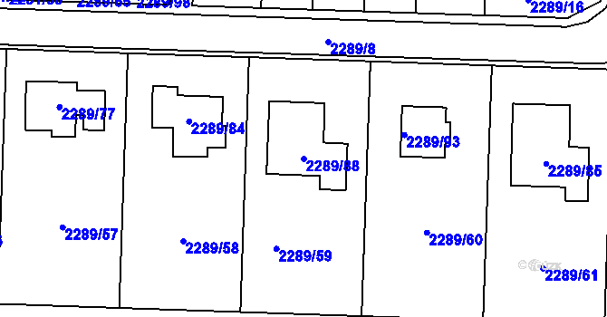 Parcela st. 2289/88 v KÚ Vítkov, Katastrální mapa