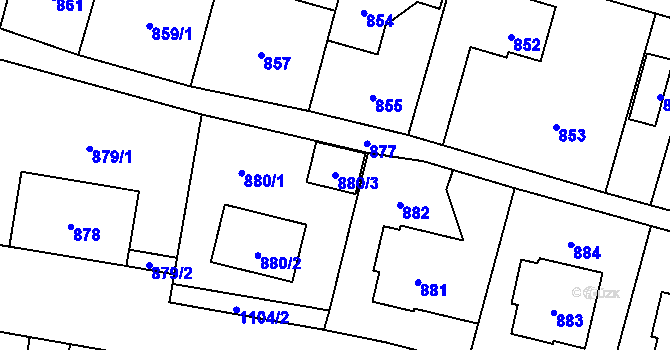 Parcela st. 880/3 v KÚ Vítkov, Katastrální mapa
