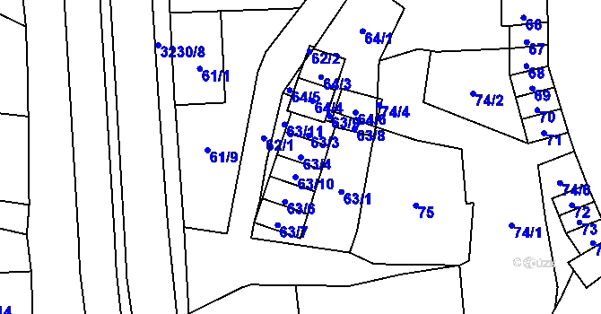 Parcela st. 63/4 v KÚ Vítkov, Katastrální mapa