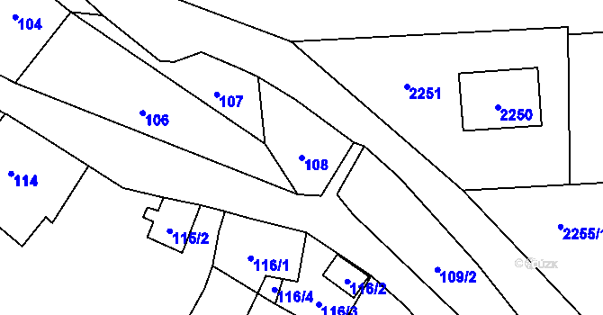Parcela st. 108 v KÚ Vítkov, Katastrální mapa