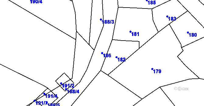 Parcela st. 186 v KÚ Vítkov, Katastrální mapa