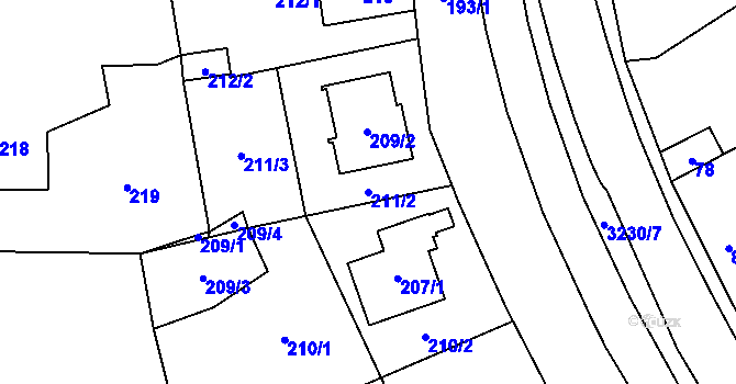 Parcela st. 211/2 v KÚ Vítkov, Katastrální mapa