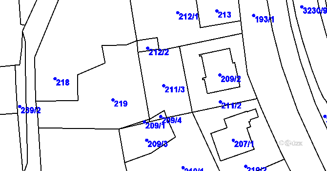 Parcela st. 211/3 v KÚ Vítkov, Katastrální mapa