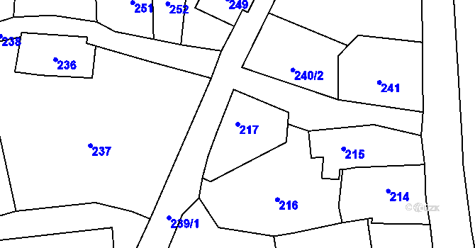Parcela st. 217 v KÚ Vítkov, Katastrální mapa