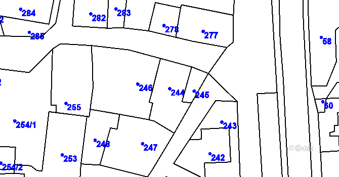 Parcela st. 244 v KÚ Vítkov, Katastrální mapa