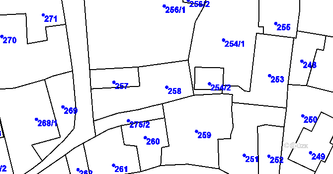 Parcela st. 258 v KÚ Vítkov, Katastrální mapa