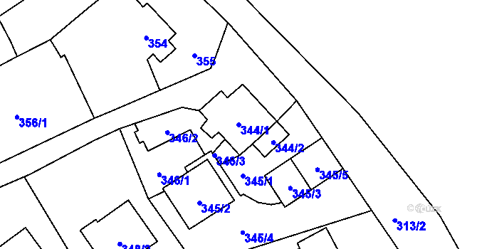 Parcela st. 344/1 v KÚ Vítkov, Katastrální mapa