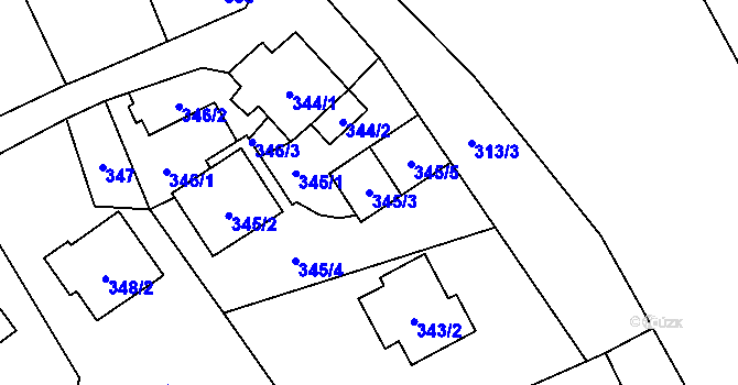 Parcela st. 345/3 v KÚ Vítkov, Katastrální mapa
