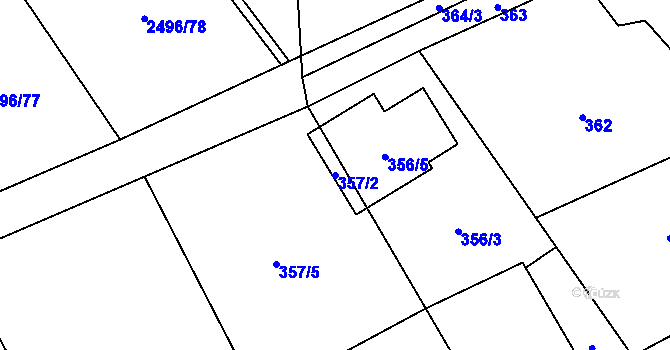 Parcela st. 357/2 v KÚ Vítkov, Katastrální mapa
