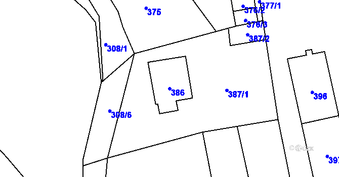 Parcela st. 386 v KÚ Vítkov, Katastrální mapa