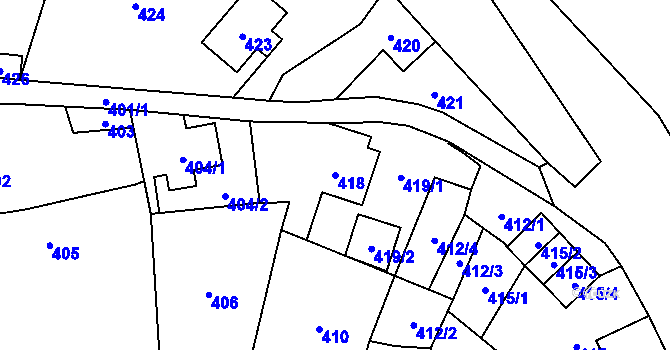 Parcela st. 418 v KÚ Vítkov, Katastrální mapa