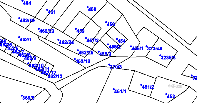 Parcela st. 455/3 v KÚ Vítkov, Katastrální mapa