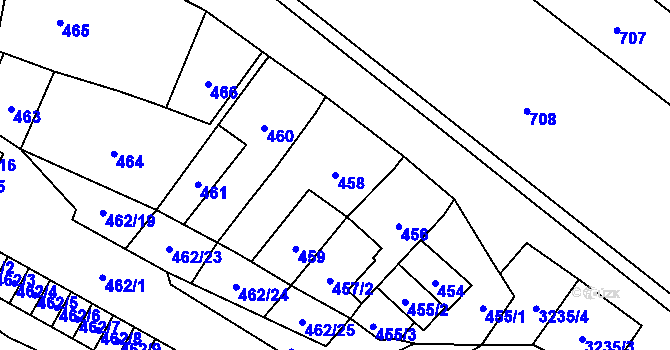 Parcela st. 458 v KÚ Vítkov, Katastrální mapa