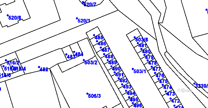Parcela st. 488 v KÚ Vítkov, Katastrální mapa