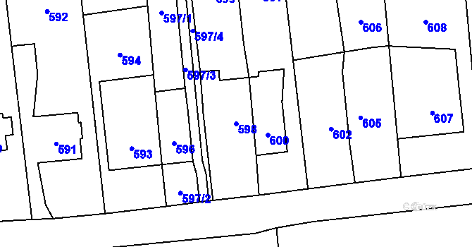 Parcela st. 598 v KÚ Vítkov, Katastrální mapa