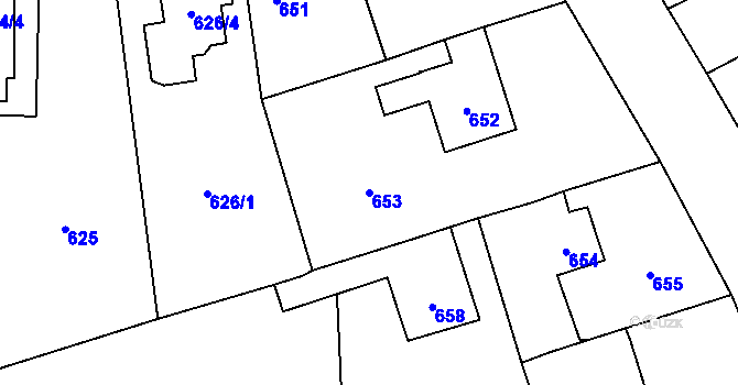 Parcela st. 653 v KÚ Vítkov, Katastrální mapa