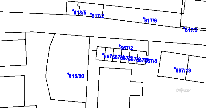 Parcela st. 667/3 v KÚ Vítkov, Katastrální mapa