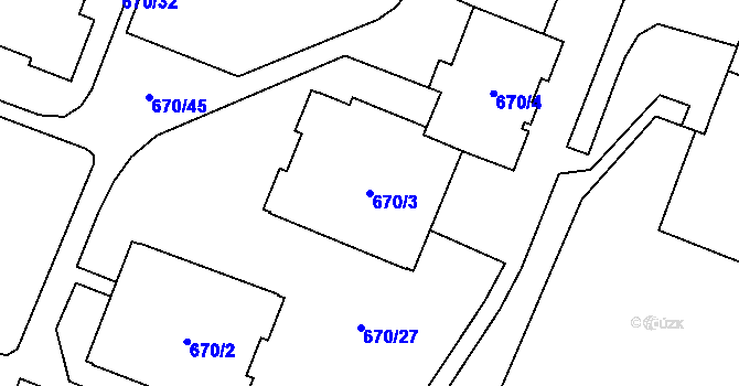 Parcela st. 670/3 v KÚ Vítkov, Katastrální mapa