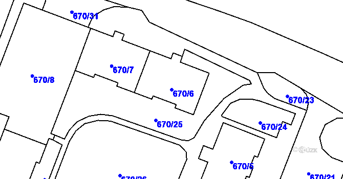 Parcela st. 670/6 v KÚ Vítkov, Katastrální mapa