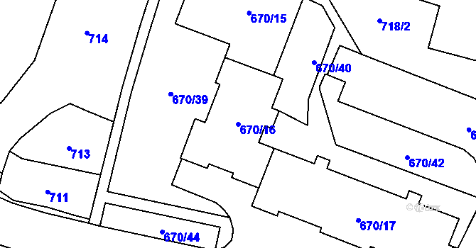 Parcela st. 670/16 v KÚ Vítkov, Katastrální mapa