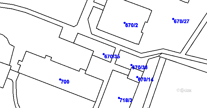 Parcela st. 670/35 v KÚ Vítkov, Katastrální mapa